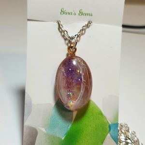 resin necklace pendant transparent oval handcrafted